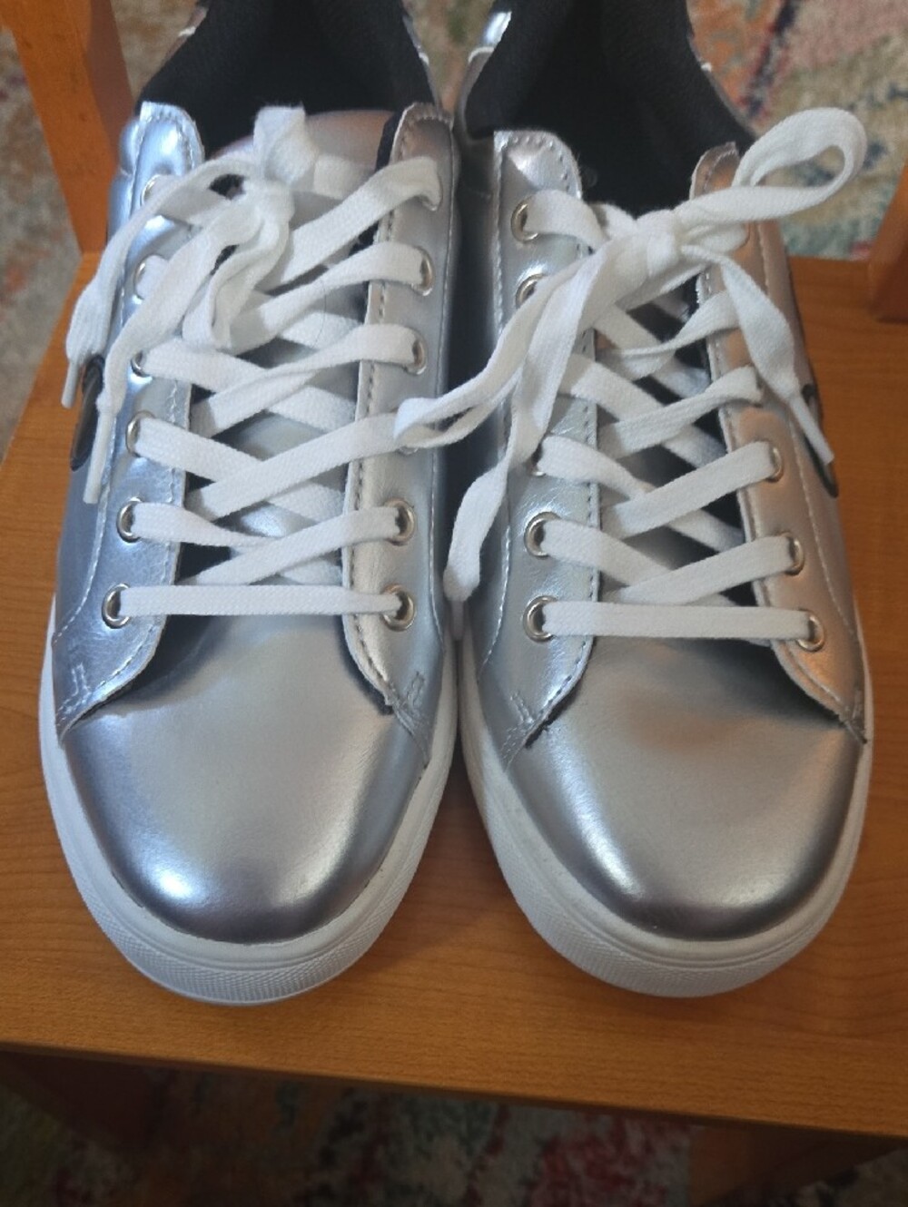 Disney Mickey Mouse Metallic Silver Sneakers Low Top Lace Up Shoes Womens 10 - Picture 7 of 7